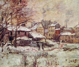 Monet: Effetto neve al tramonto